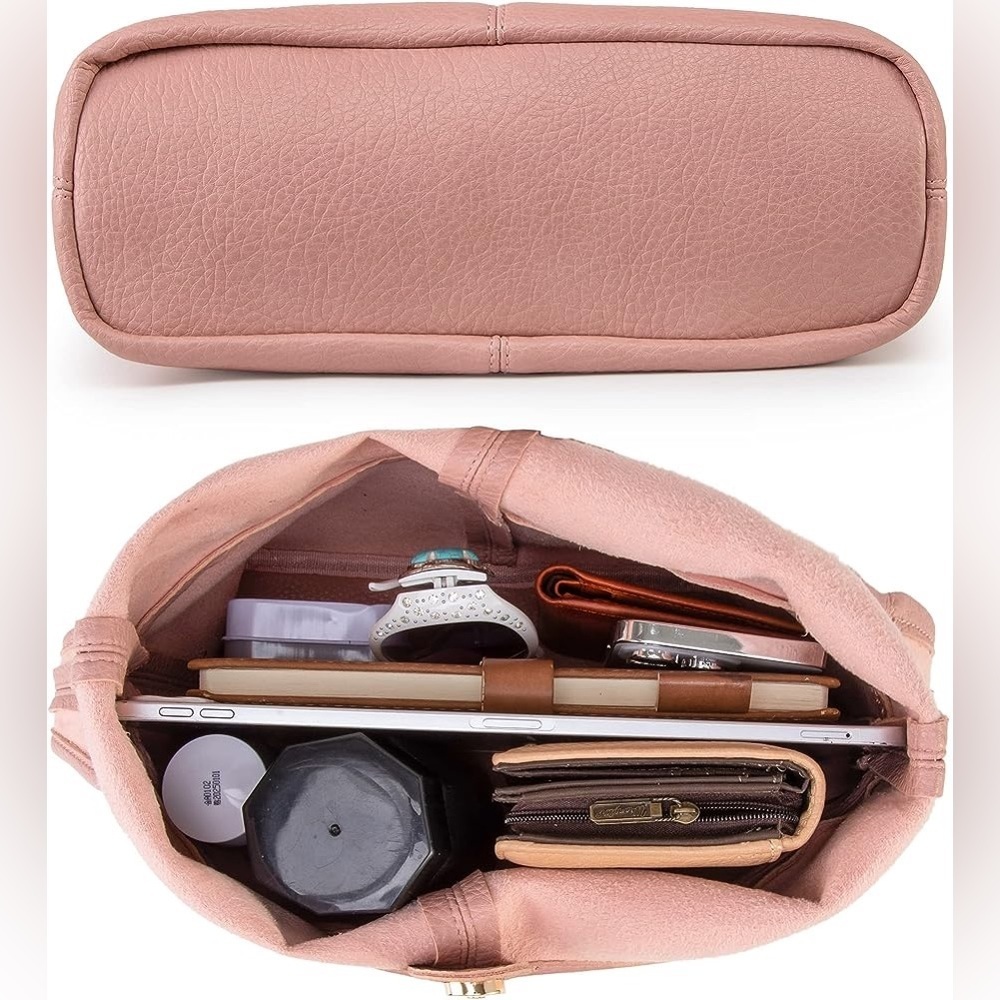 PINK SUPER SOFT VEGAN LEATHER SHOULDER BAG AND COIN CLUTCH 2 PIECE SET - Picture 5 of 6